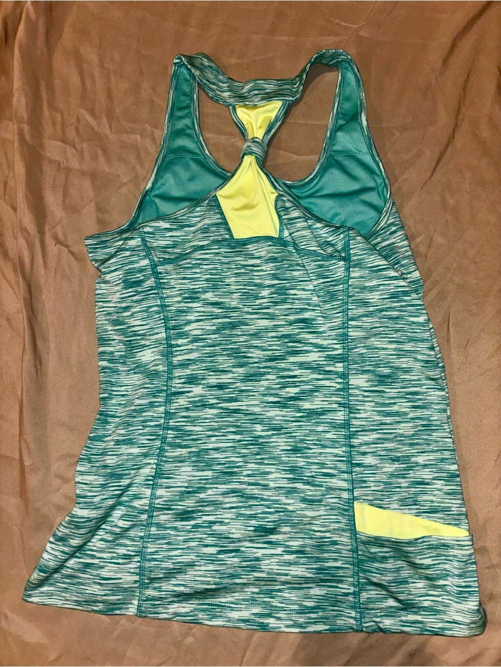 MPG Teal Space-Dye Racerback Tank with Twist Back
